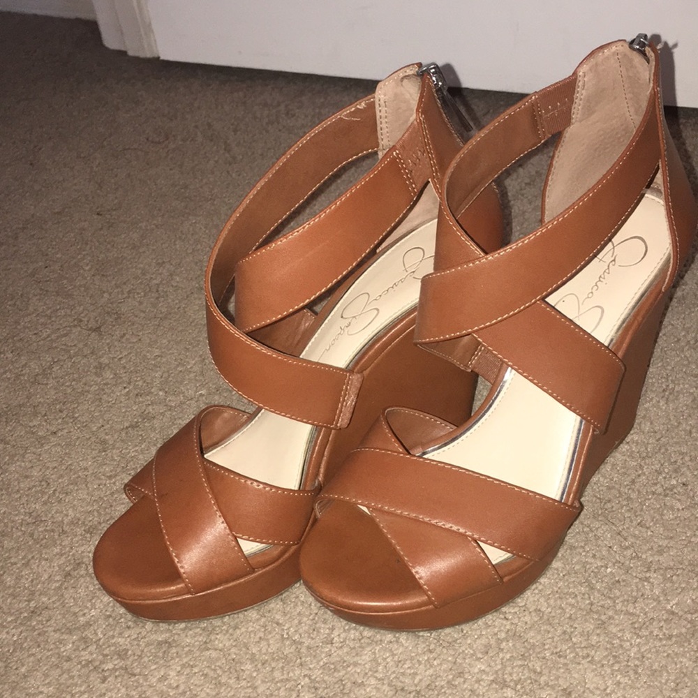 Brown Faux Leather Wedges
